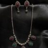 Silver-Plated Green & Red Stone-Studded Necklace Set - AVNS10
