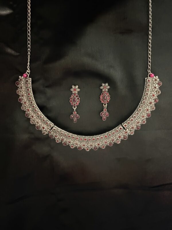 Ruby Bloom Stone Silver Necklace Set for Women AVNC15