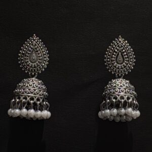 Oxidized Silver Traditional Jhumka Earrings for Women - AVER12