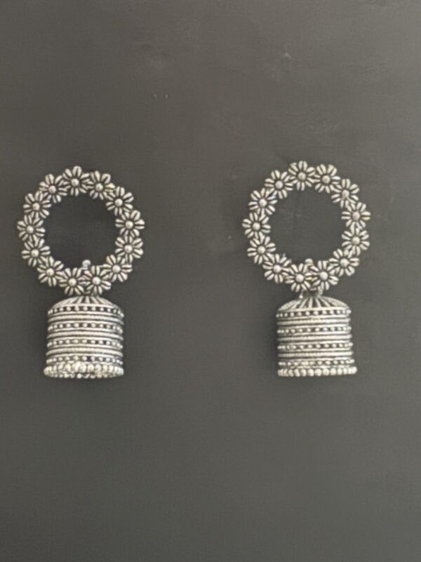 Oxidized Silver Traditional Jhumka Earrings for Women - AVER15