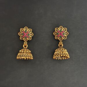 Traditional Gold-Plated Multi-Color Stone Studded Jhumka - AVER21