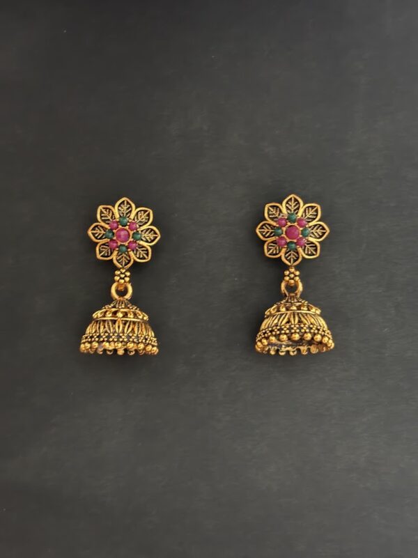 Traditional Gold-Plated Multi-Color Stone Studded Jhumka - AVER21