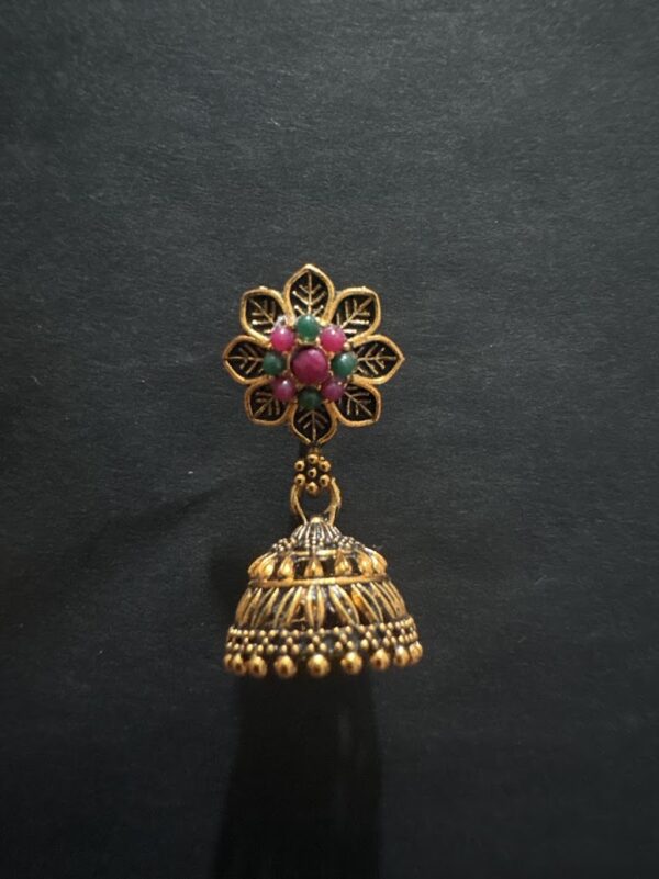 Traditional Gold-Plated Multi-Color Stone Studded Jhumka - AVER21