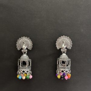 Oxidized Silver Traditional Jhumka Earrings for Women AVER24