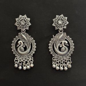 Oxidized Silver Traditional Jhumka Earrings for Women AVER26