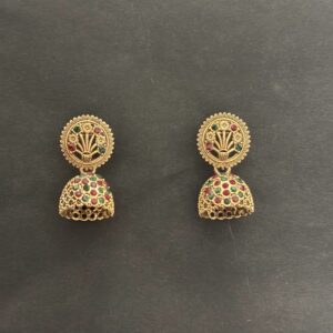 Traditional Gold-Plated Multi-Color Stone Studded Jhumka - AVER23