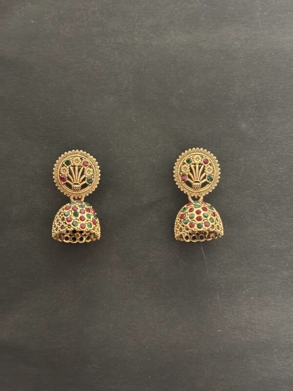 Traditional Gold-Plated Multi-Color Stone Studded Jhumka - AVER23