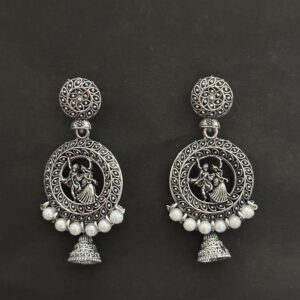 Oxidized Silver Traditional Jhumka Earrings for Women AVER27