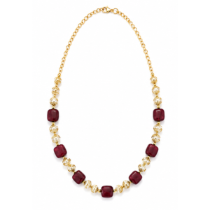 Gold-Plated Ruby Red Beaded Necklace AVN10