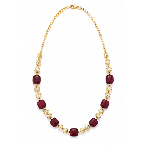 Gold-Plated Ruby Red Beaded Necklace AVN10