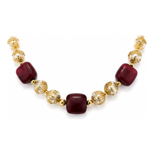 Gold-Plated Ruby Red Beaded Necklace AVN10