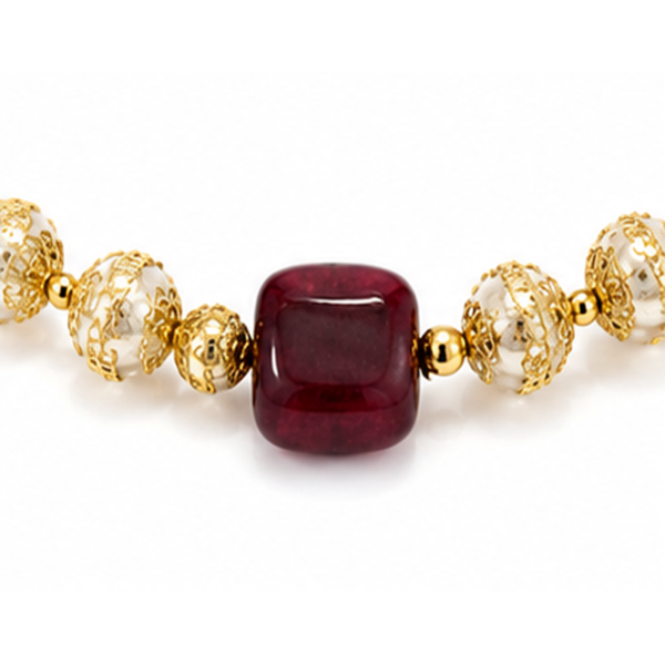Gold-Plated Ruby Red Beaded Necklace AVN10